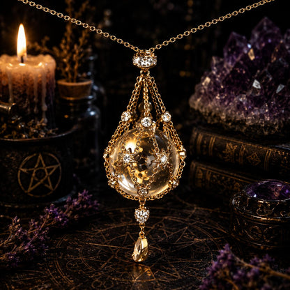 White Crystal Starry Mesh Bag Pendant Necklace - Magic Witchy Crystal Ball Necklace-MoonChildWorld