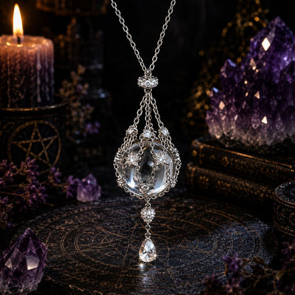 White Crystal Starry Mesh Bag Pendant Necklace - Magic Witchy Crystal Ball Necklace-MoonChildWorld
