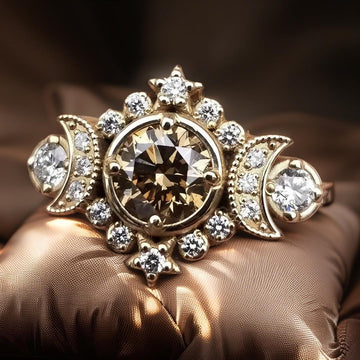 White Gold Crystal Wicca Pagan Triple Moon Ring Witch Jewelry-MoonChildWorld