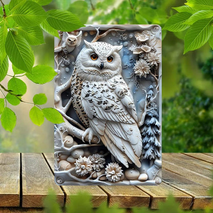White Owl Wall Art Snowy Owl Metal Sign Spirit Animal Wall Decor-MoonChildWorld