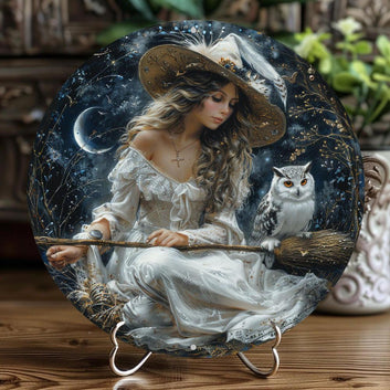 White Owl Witch Metal Sign Witchy Home Decor-MoonChildWorld