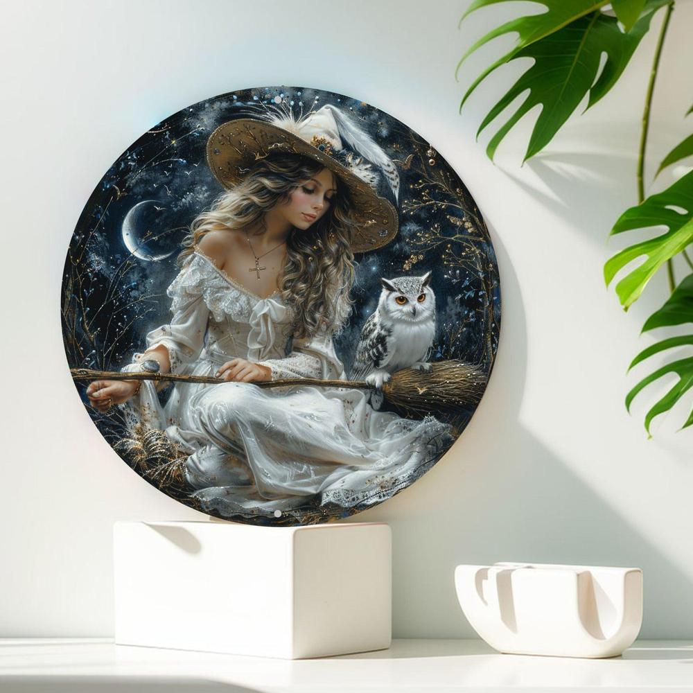 White Owl Witch Metal Sign Witchy Home Decor-MoonChildWorld