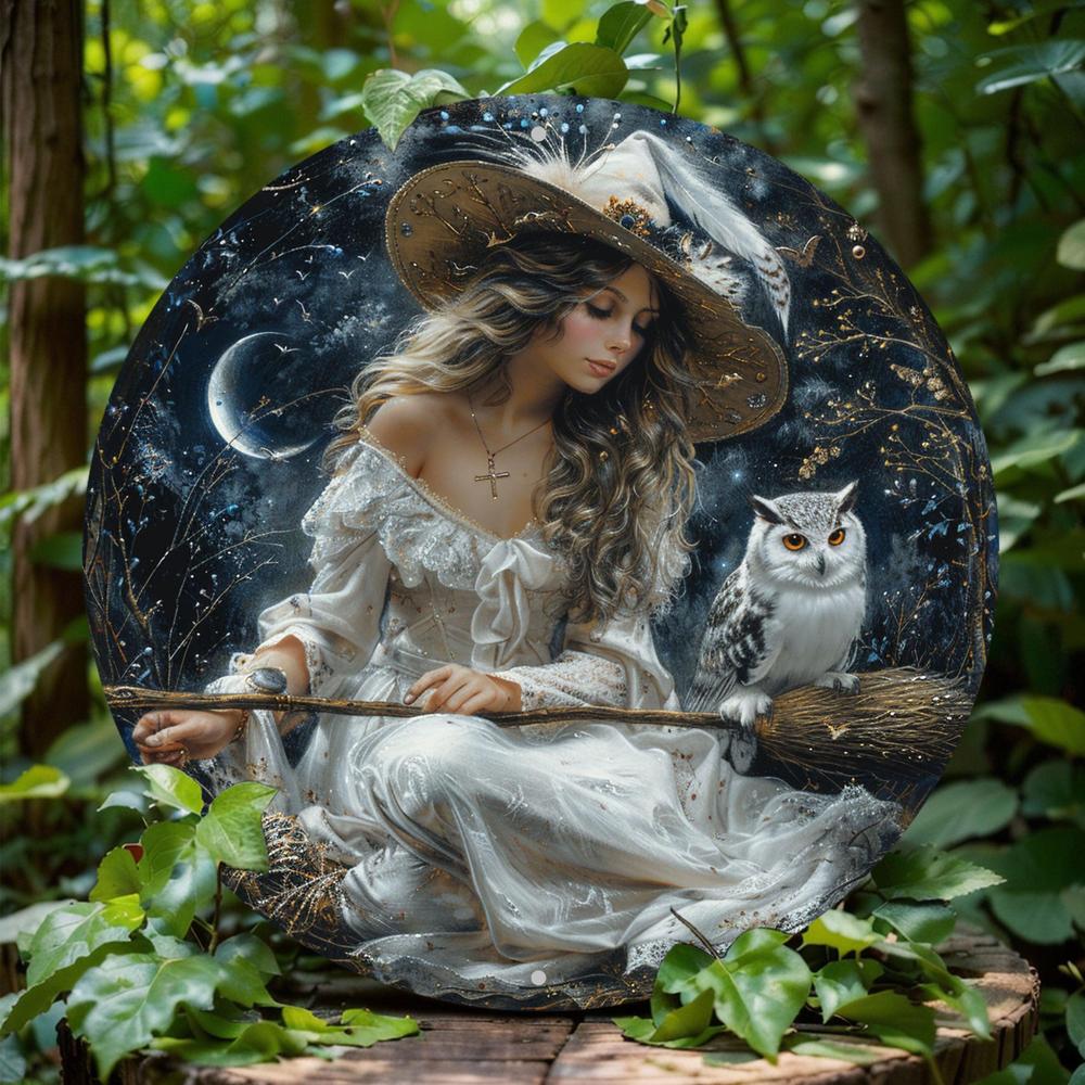 White Owl Witch Metal Sign Witchy Home Decor-MoonChildWorld