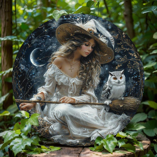 White Owl Witch Metal Sign Witchy Home Decor-MoonChildWorld