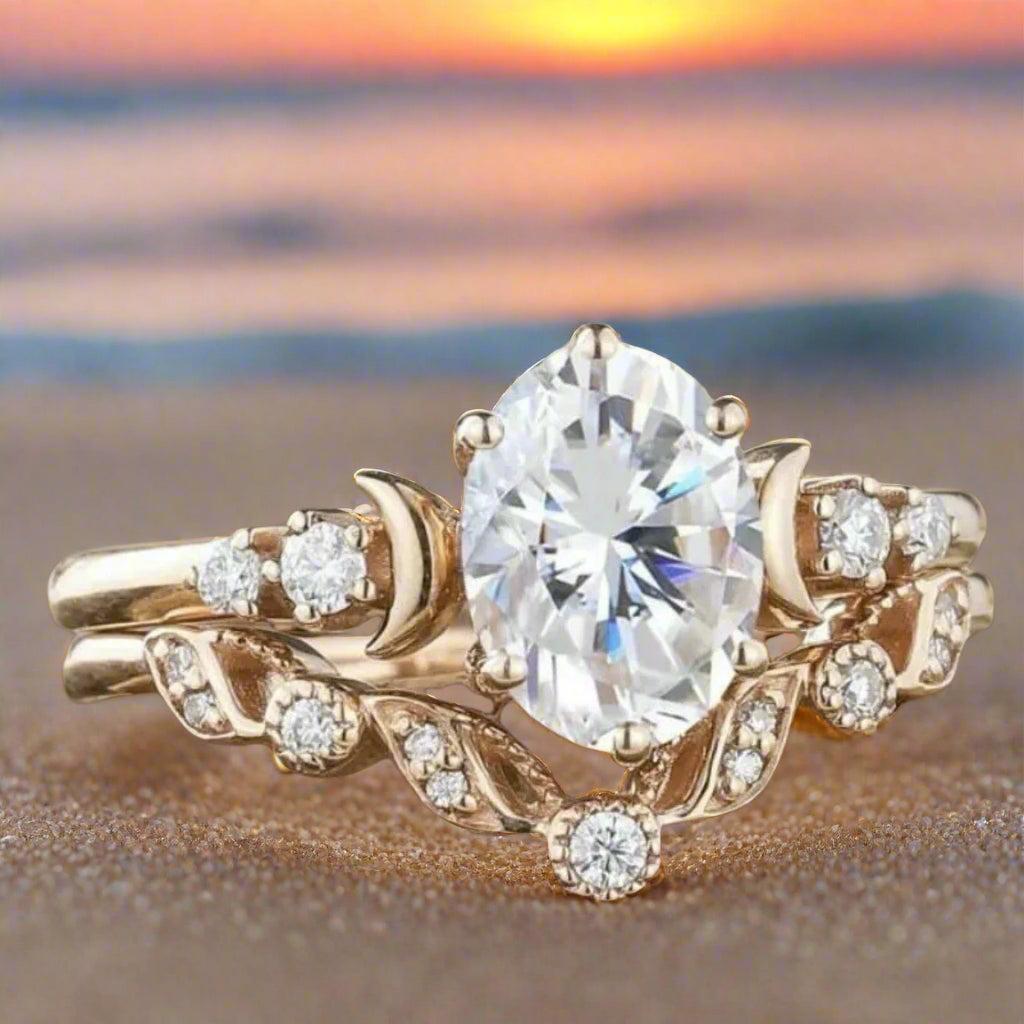 White Stone Wicca Triple Moon Ring Witch Jewelry-MoonChildWorld