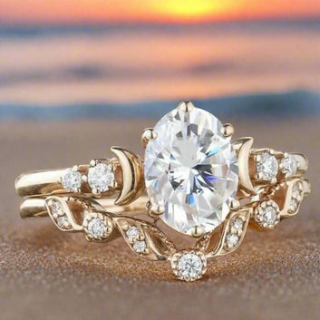 White Stone Wicca Triple Moon Ring Witch Jewelry-MoonChildWorld