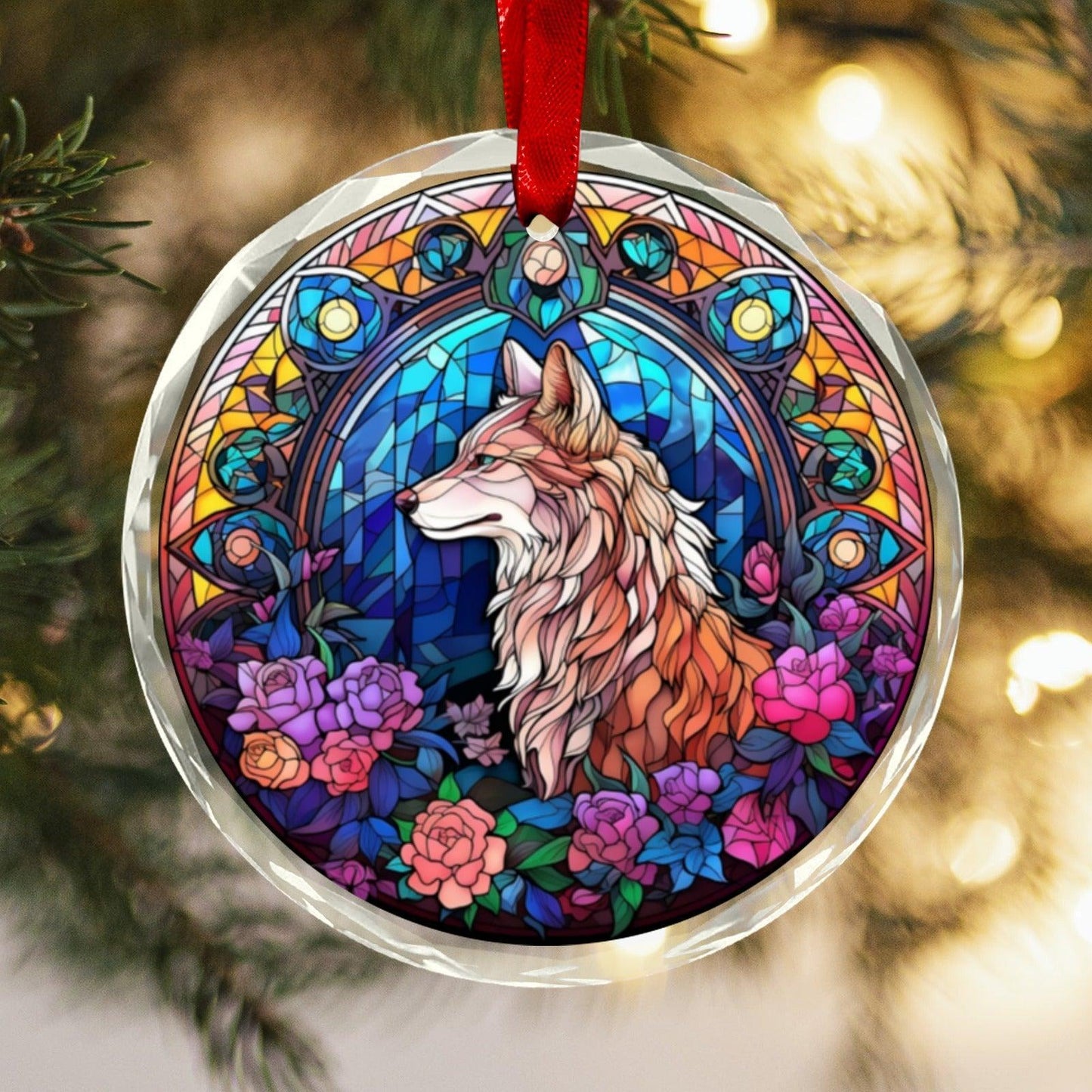 White Wolf Glass Christmas Ornament-MoonChildWorld