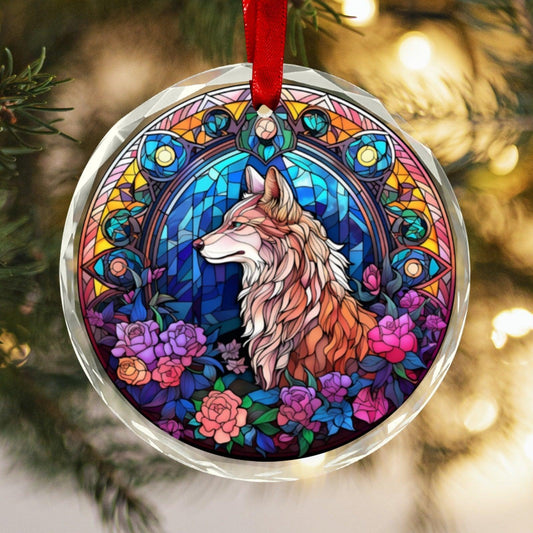 White Wolf Glass Christmas Ornament-MoonChildWorld