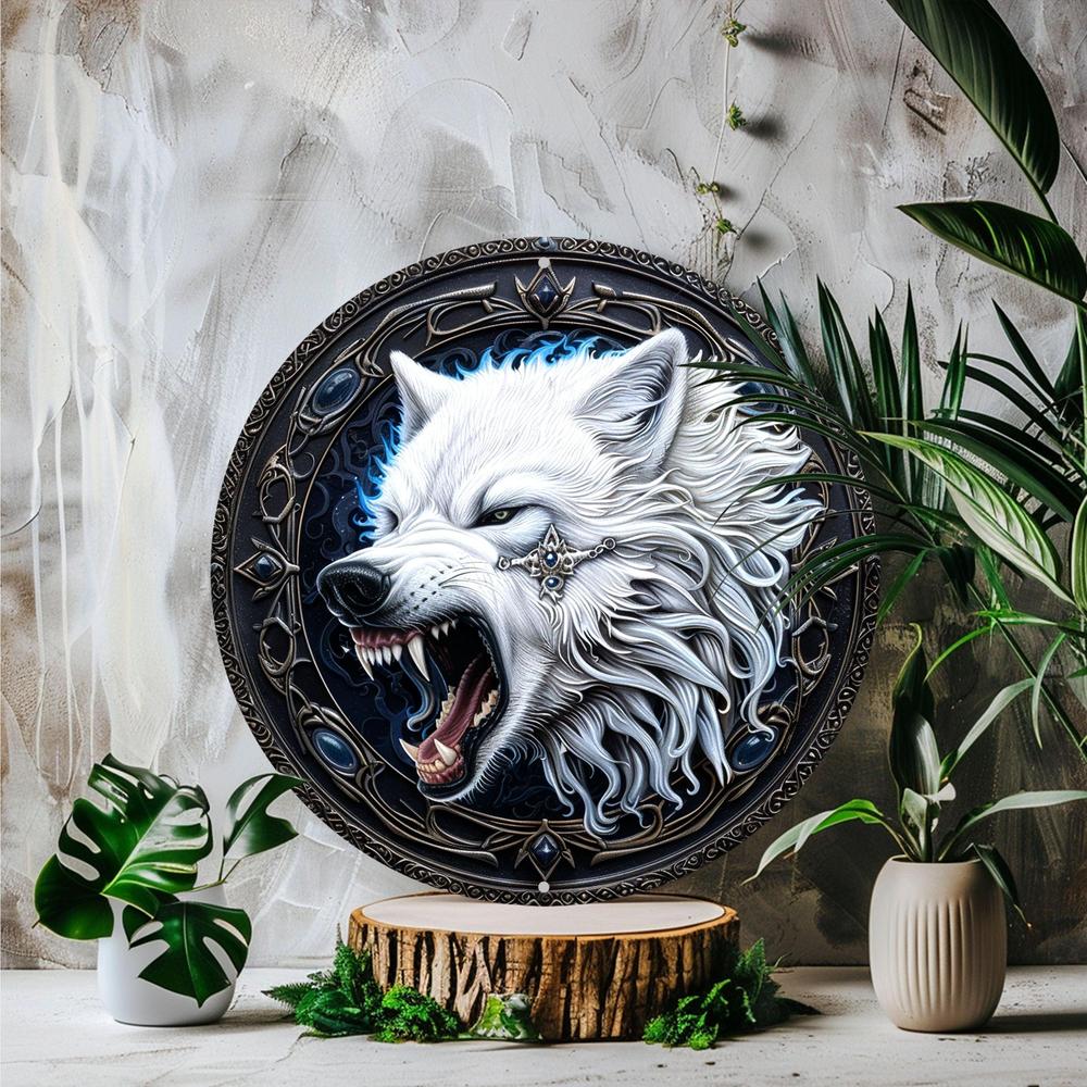 White Wolf Metal Sign Howling Wolf Home Decor-MoonChildWorld