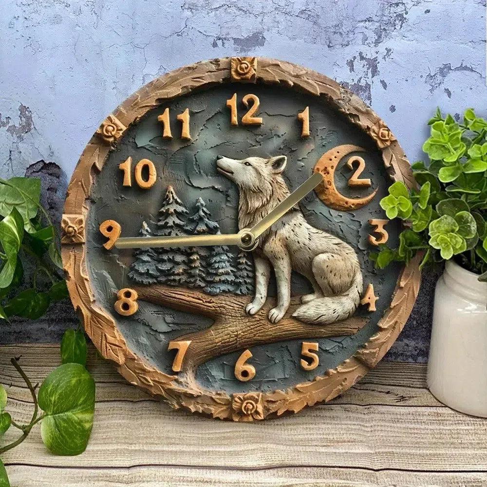 White Wolf Wooden Wall Clock Spirit Wolf Home Decor-MoonChildWorld