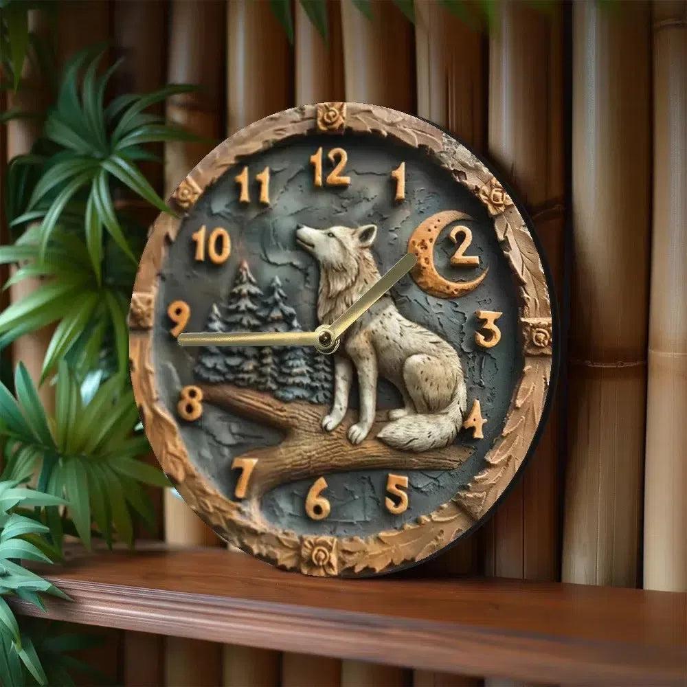 White Wolf Wooden Wall Clock Spirit Wolf Home Decor-MoonChildWorld