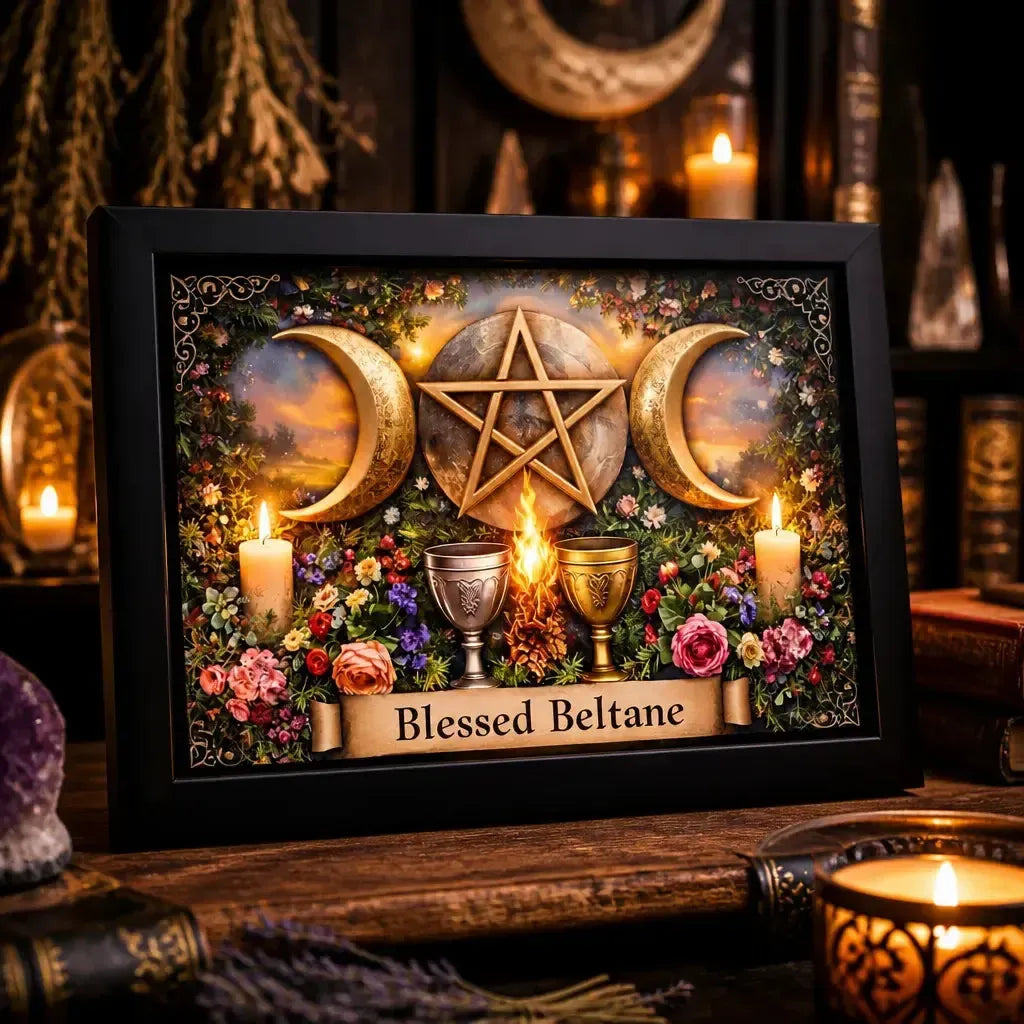 Wicca Beltane Triple Moon Black Framed Art Print - Mystical Canvas Wall Art for Pagan Home Decor_mockup_3.webp