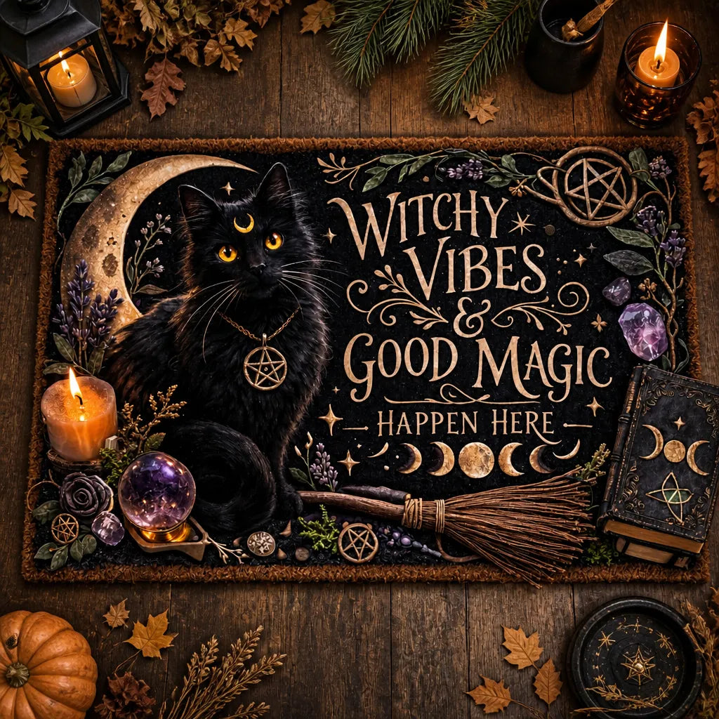 Wicca Black Cat Doormat – Gothic Witch Familiar Welcome Mat_mockup_3.webp