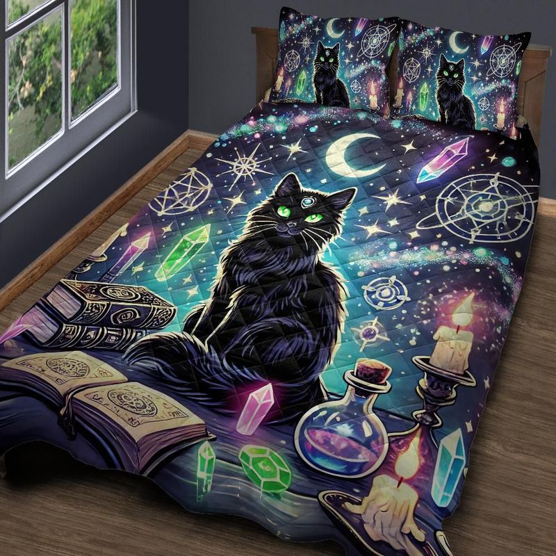 Wicca Black Cat Quilt Bedding Set-MoonChildWorld