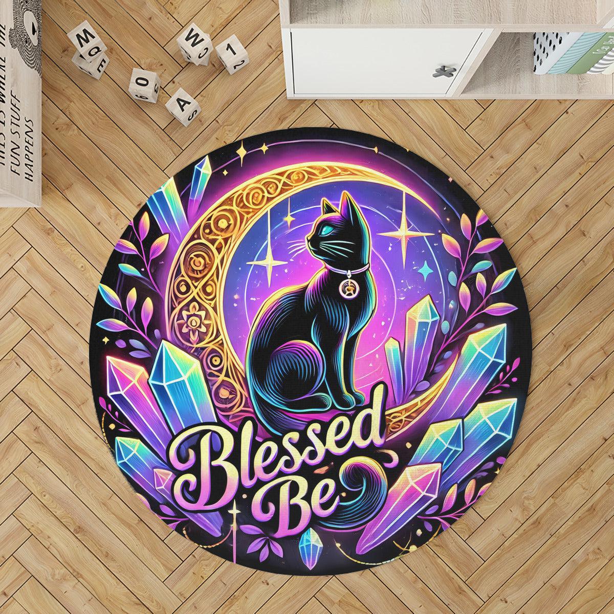 Wicca Black Cat Round Rug Moon Cat Carpet for Witchy Home Decor-MoonChildWorld