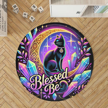 Wicca Black Cat Round Rug Moon Cat Carpet for Witchy Home Decor-MoonChildWorld