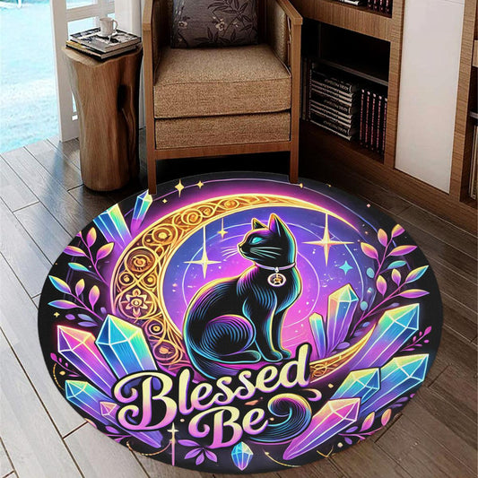 Wicca Black Cat Round Rug Moon Cat Carpet for Witchy Home Decor-MoonChildWorld
