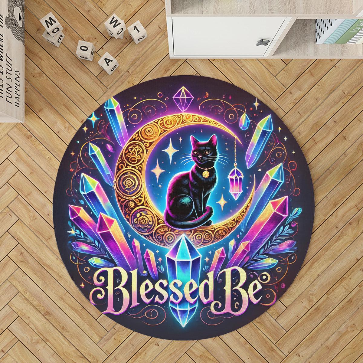 Wicca Black Cat Round Rug Witchy Cat Carpet for Wiccan Home Decor-MoonChildWorld