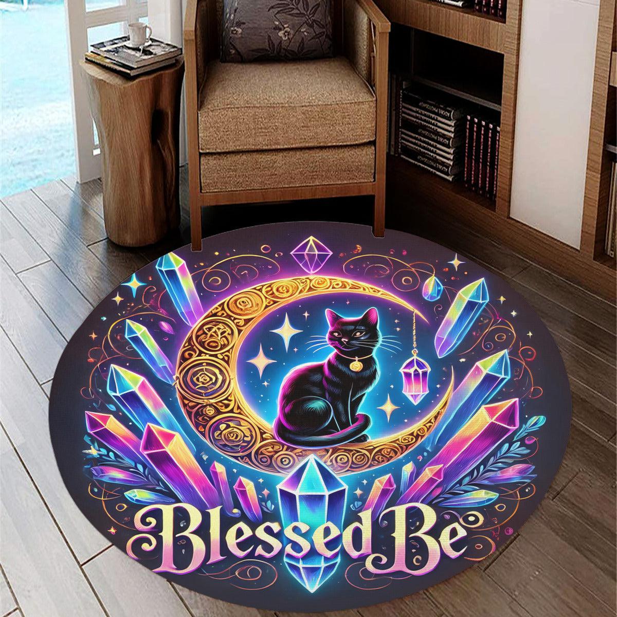 Wicca Black Cat Round Rug Witchy Cat Carpet for Wiccan Home Decor-MoonChildWorld