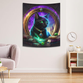 Wicca Black Cat Tapestry Witchy Cat Wall Hanging-MoonChildWorld