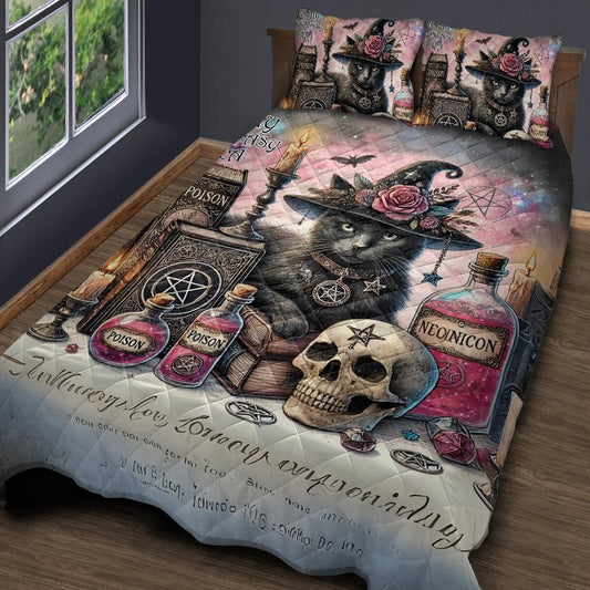 Wicca Black Cat Witchcraft Quilt Bedding Set for Gothic Halloween-MoonChildWorld