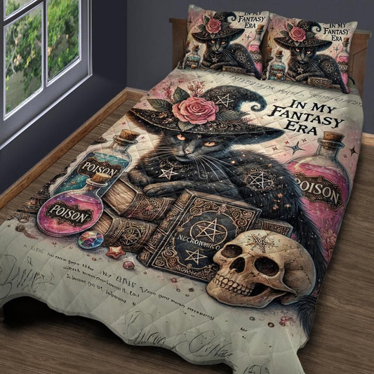 Wicca Black Cat Witchcraft Quilt Bedding Set for Gothic Halloween-MoonChildWorld