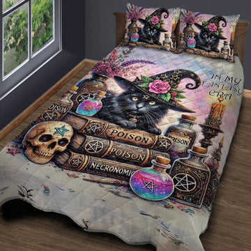 Wicca Black Cat Witchcraft Quilt Bedding Set for Gothic Halloween-MoonChildWorld