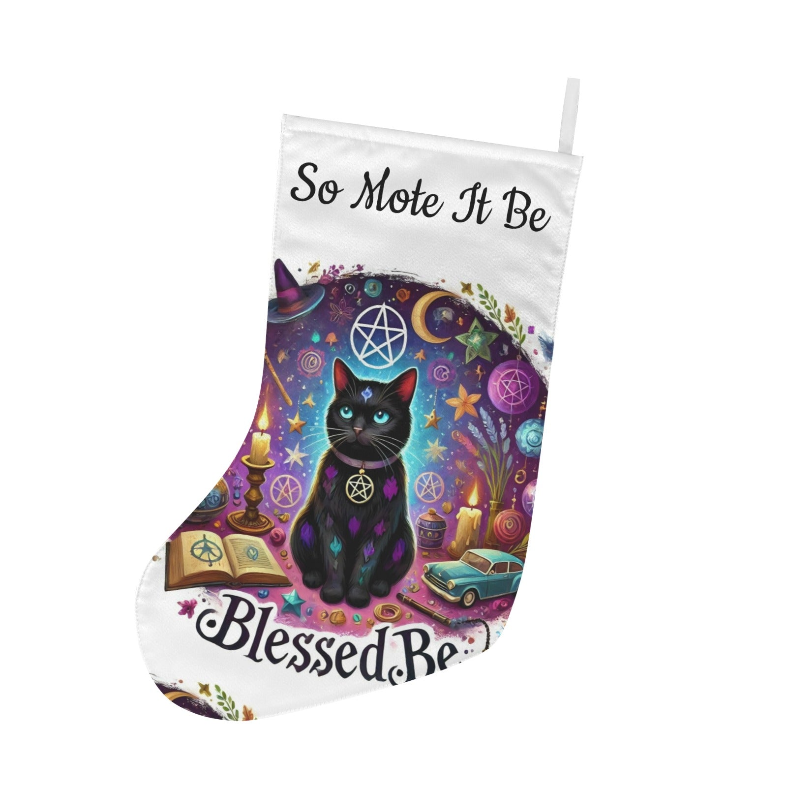 Wicca Black Cat Witchy Christmas Stocking for Yule Decorations-MoonChildWorld