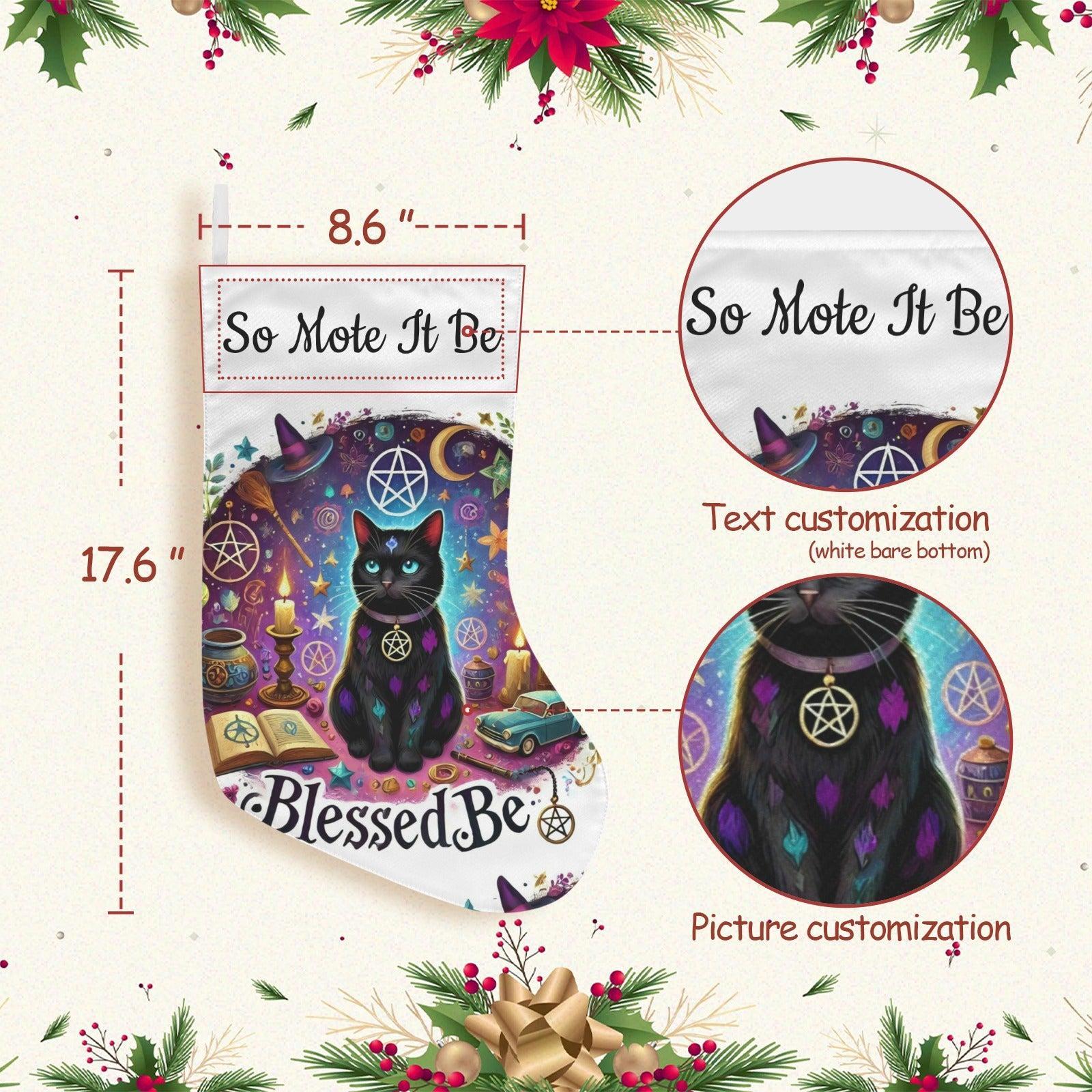 Wicca Black Cat Witchy Christmas Stocking for Yule Decorations-MoonChildWorld