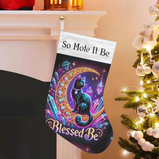 Wicca Black Cat Witchy Christmas Stocking for Yule Decorations-MoonChildWorld