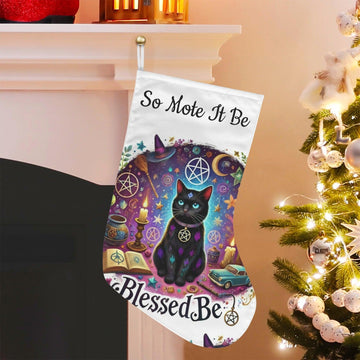 Wicca Black Cat Witchy Christmas Stocking for Yule Decorations-MoonChildWorld