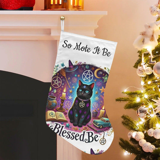 Wicca Black Cat Witchy Christmas Stocking for Yule Decorations-MoonChildWorld