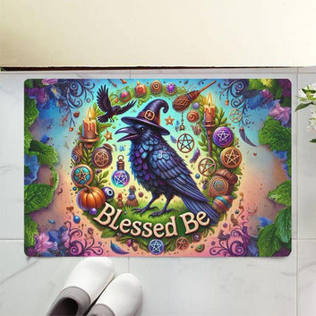 Wicca Black Raven Doormat Witchy Crow Doormat for Pagan Home Decor-MoonChildWorld