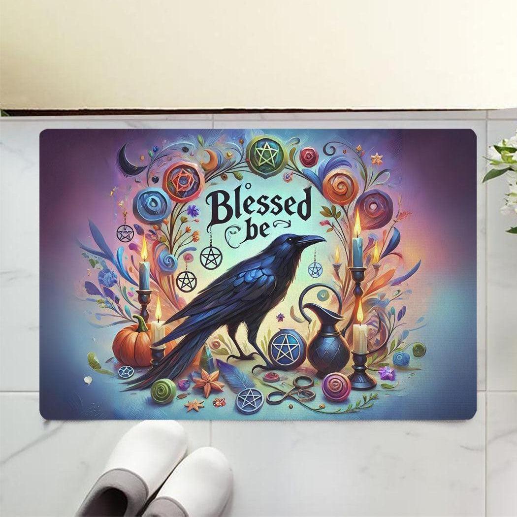 Wicca Black Raven Doormat Witchy Crow Doormat for Pagan Home Decor-MoonChildWorld