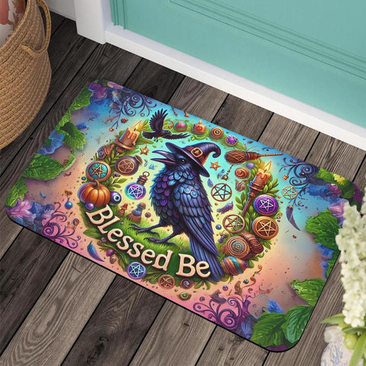 Wicca Black Raven Doormat Witchy Crow Doormat for Pagan Home Decor-MoonChildWorld