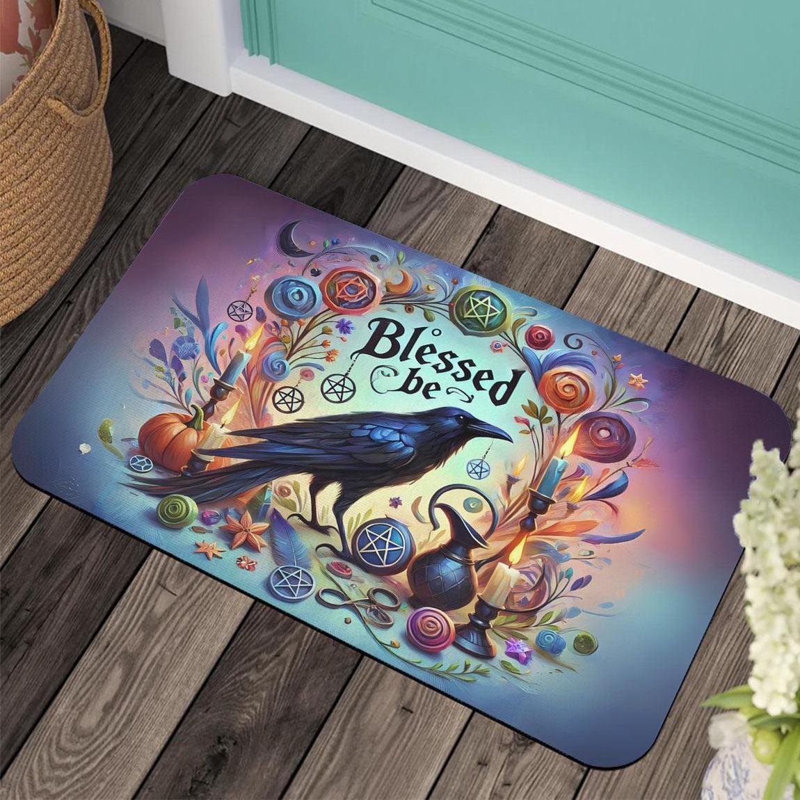 Wicca Black Raven Doormat Witchy Crow Doormat for Pagan Home Decor-MoonChildWorld