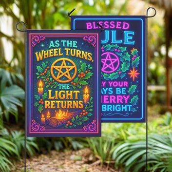 Wicca Blessed Yule Garden Flag and House Flag for Pagan Yule Decor