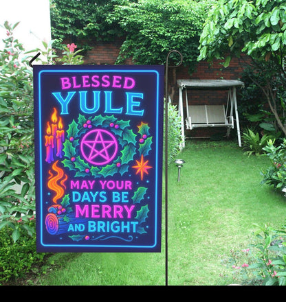 Wicca Blessed Yule Garden Flag and House Flag for Pagan Yule Decor-MoonChildWorld