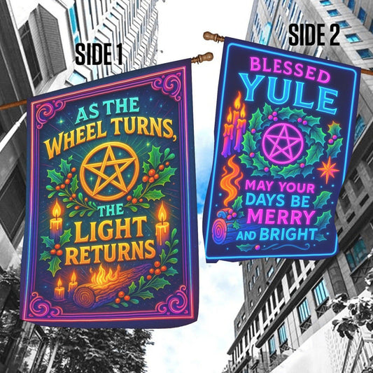 Wicca Blessed Yule Garden Flag and House Flag for Pagan Yule Decor