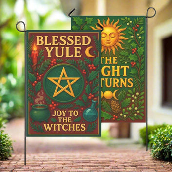Wicca Blessed Yule Garden Flag and House Flag for Pagan Yule Home Decor