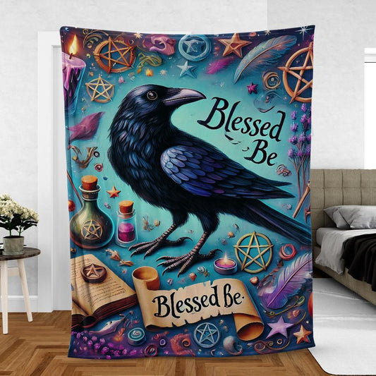 Wicca Crow Blanket Witchy Raven Blanket for Witch Home Decor