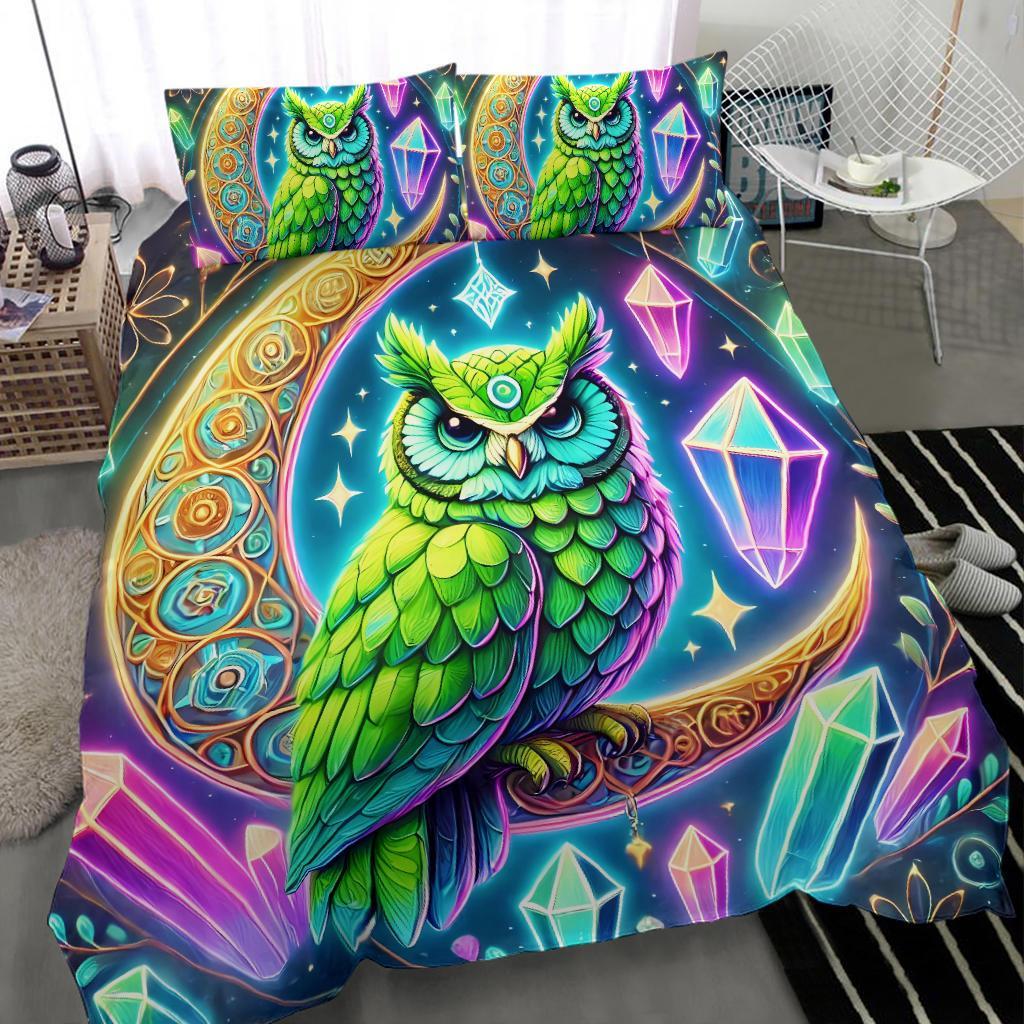 Wicca Crystal Moon Witchy Owl Bedding Set for St patrick's day-MoonChildWorld