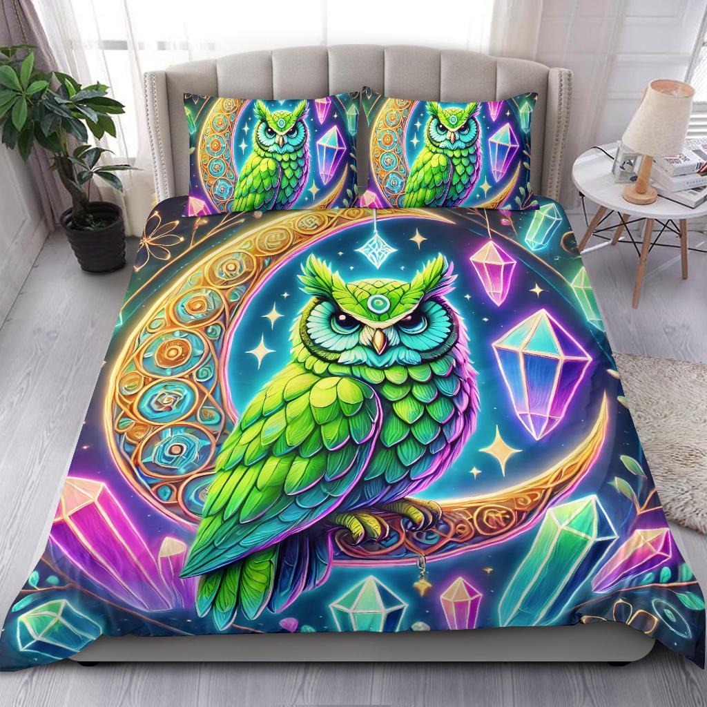 Wicca Crystal Moon Witchy Owl Bedding Set for St patrick's day-MoonChildWorld