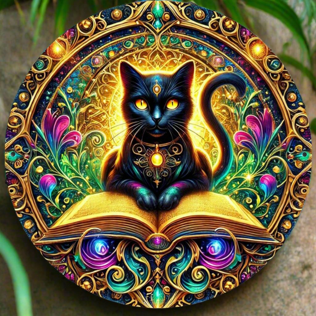 Wicca Magic Black Cat Metal Sign for Witchy Christmas Wall Decor-MoonChildWorld