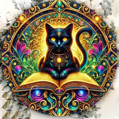 Wicca Magic Black Cat Metal Sign for Witchy Christmas Wall Decor-MoonChildWorld