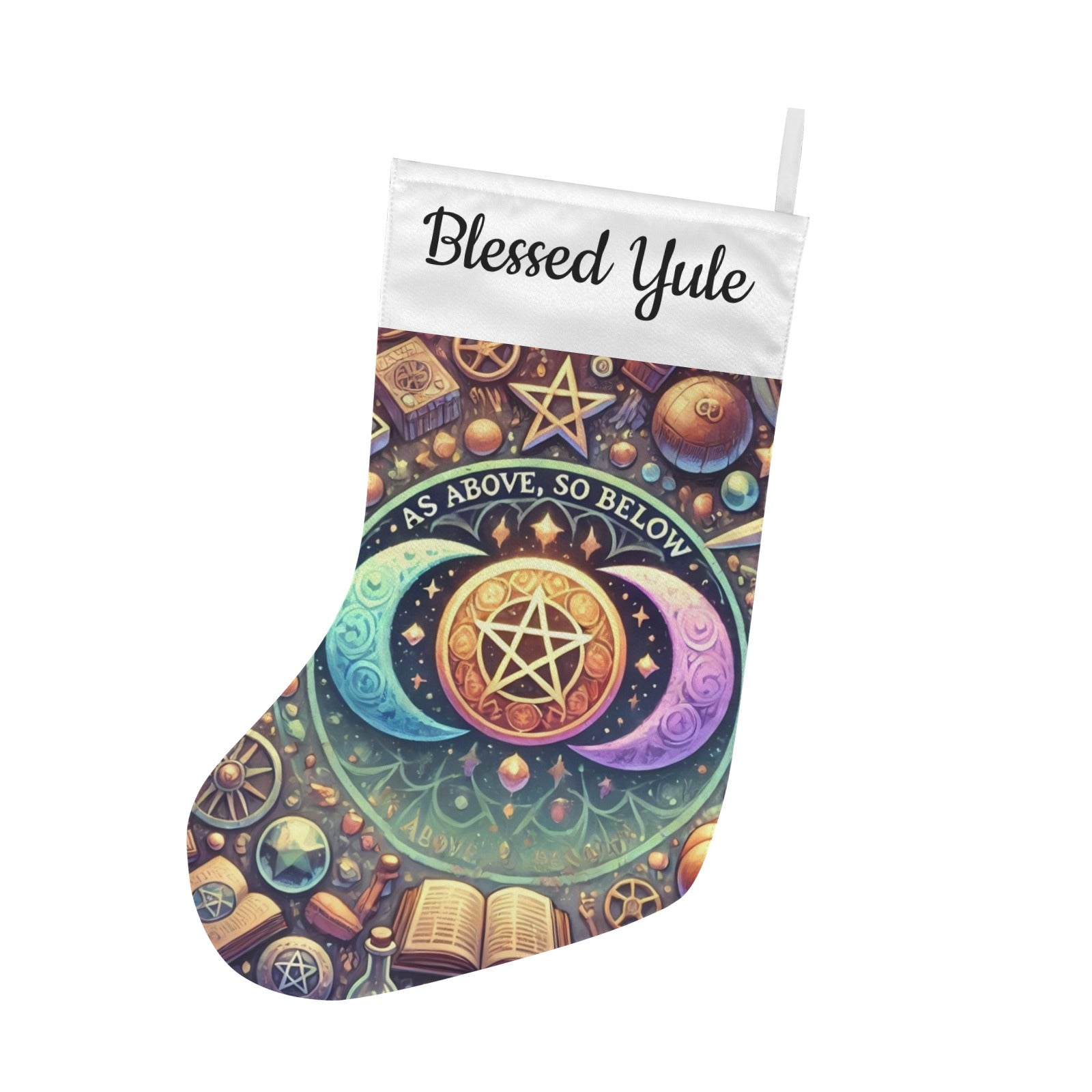 Wicca Moon Pentacle Pagan Christmas Stocking for Yule Decorations-MoonChildWorld