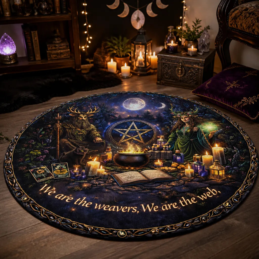 Wicca Moon Pentacle Pagan Goddess Round Rug - Witchy Carpet Home Decor_mockup_1.webp