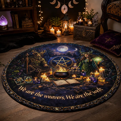 Wicca Moon Pentacle Pagan Goddess Round Rug - Witchy Carpet Home Decor_mockup_1.webp