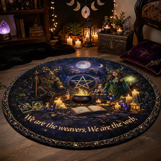 Wicca Moon Pentacle Pagan Goddess Round Rug - Witchy Carpet Home Decor_mockup_1.webp
