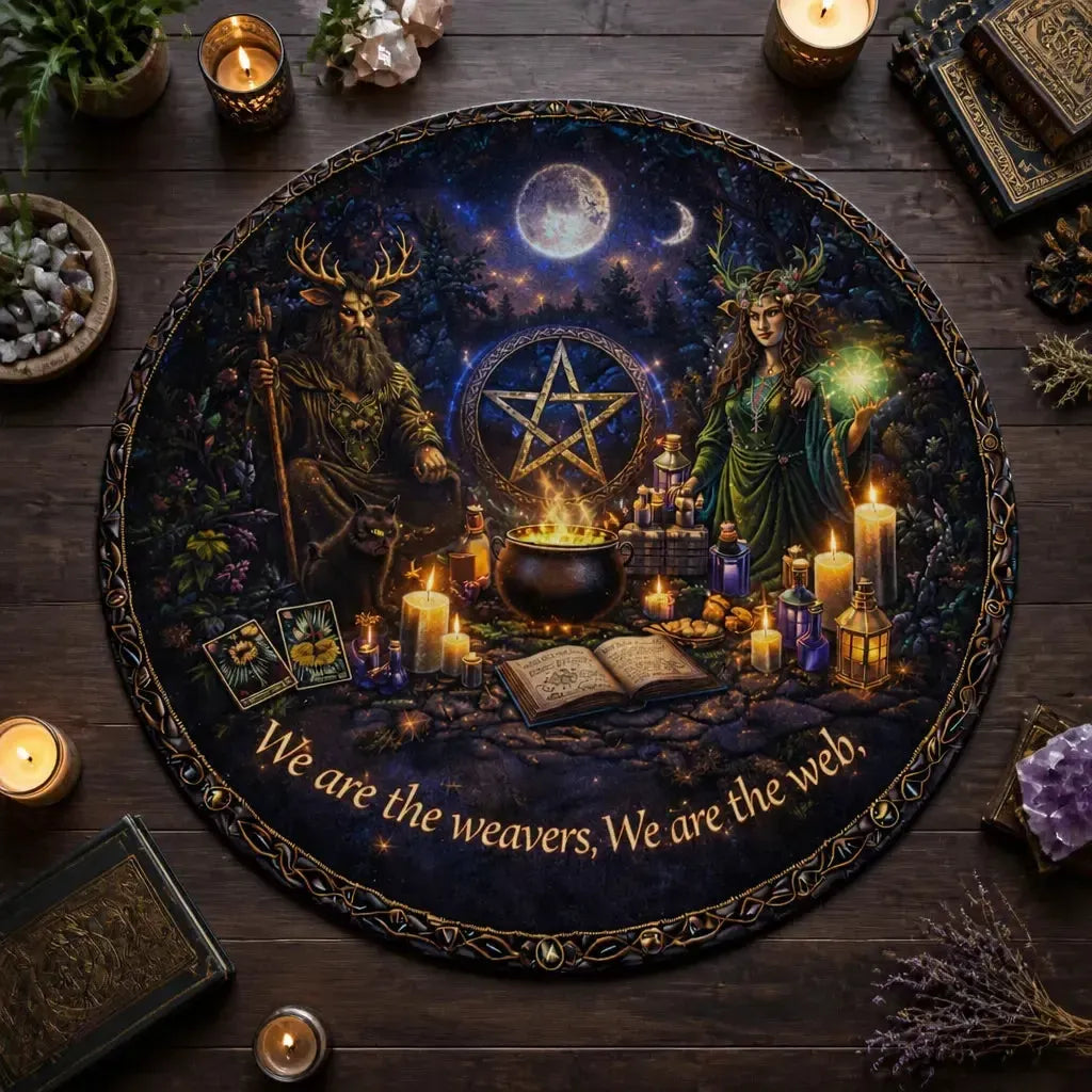 Wicca Moon Pentacle Pagan Goddess Round Rug - Witchy Carpet Home Decor_mockup_2.webp